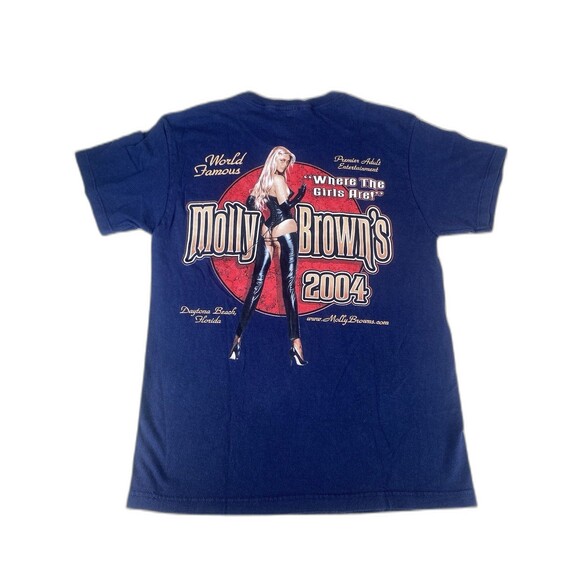 VTG Molly Browns Shirt Mens L Blue  2004 Strip Club Promo Pin Up Stripper Y2K - Picture 1 of 6